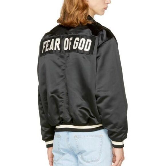 Fear of God‎ Black Satin Half-Zip Coaches Jacket Black L Nwt - Picture 3 of 8